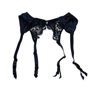 Vintage 80s Chantilly By Maidenform Sexy Black Lace Garter Belt
